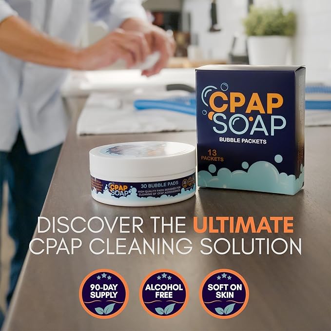 Cleaner - CPAP Soap Cleaning Kit with Disposable Pads and Gentle Detergent, Unscented Non-Alcohol Cleaning Wipes - 30 Day Supply