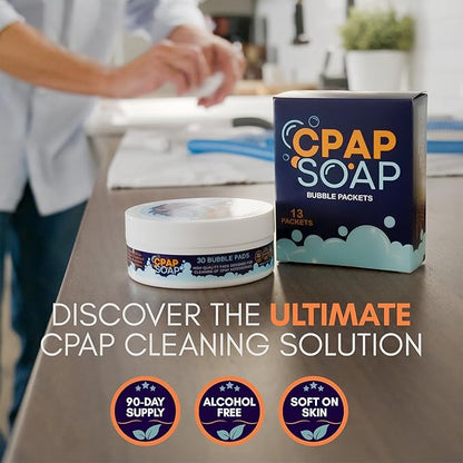 Cleaner - CPAP Soap Cleaning Kit with Disposable Pads and Gentle Detergent, Unscented Non-Alcohol Cleaning Wipes - 30 Day Supply