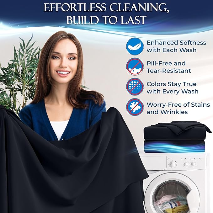 DECOLURE Cooling Bed Sheets Twin Set 3pcs - Luxurious & Ultra-Soft Twin Size Cooling Sheets for Hot Sleepers - Comfortable Bamboo Viscose Microfiber Sheets Twin Size w/Deep Pockets (Midnight Black)