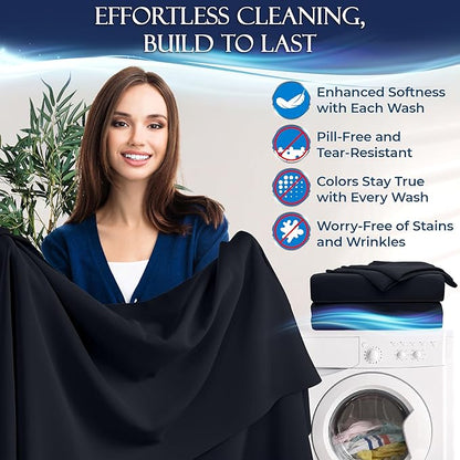 DECOLURE Cooling Bed Sheets Twin Set 3pcs - Luxurious & Ultra-Soft Twin Size Cooling Sheets for Hot Sleepers - Comfortable Bamboo Viscose Microfiber Sheets Twin Size w/Deep Pockets (Midnight Black)