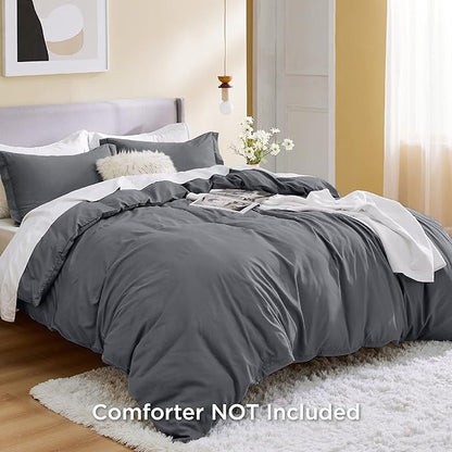 Bedsure Duvet Cover Queen Size - Soft Double Brushed Bedding Set for Kids & Adults, Zipper Closure, 3 Pieces, Includes 1 Duvet Cover (90"x90") & 2 Pillow Shams, NO Comforter, Dark Grey