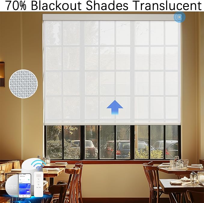 Motorized Blinds with Remote Cordless Automatic Motorized Shades Custom Blinds for Windows Smart Curtains Compatible with Alexa Google Home(3% Solar White,W37 x H72in)