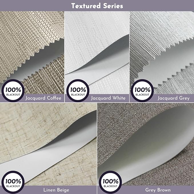 Graywind 100% Blackout Roller Shades Window Blinds for Home and Office Cordless Blinds (100% Blackout Waterproof Shade Fabric Samples)