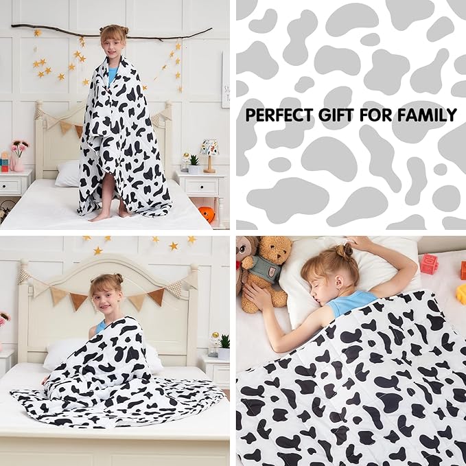 yescool Weighted Blanket 5 Pounds Cooling Weighted Lap Blanket, Cow Print Heavy Blankets, Comfortable Weighted Throw Blanket Gift for 40-60lbs, 36"x48"