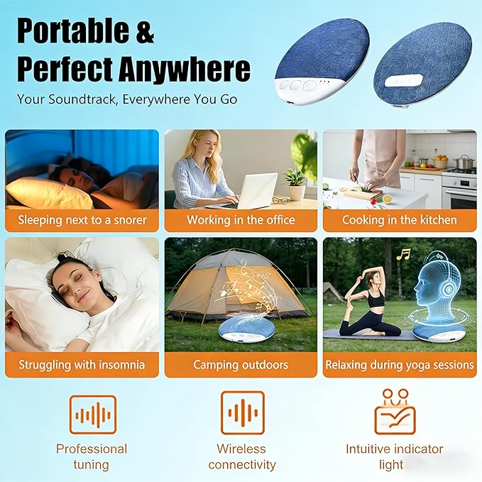 Sleep Pillow Speaker, Pillow Speaker with White Noise Timer Sleep Aid with Stereo Bass Private Sleep Headphones Under Pillow Speaker for Peaceful Nights (Upgrade)