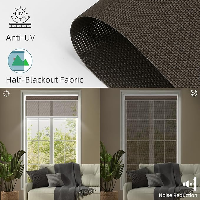 SmartWings Motorized Roller Shades 5% Openness Without Privacy Custom Size, Rechargeable Battery, Works with Matter/Apple HomeKit, Alexa, Thread/Zigbee, Remote Optional, 5% Openness Chocolate