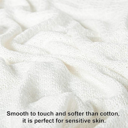 NTBAY Cable Knit Cooling Throw Blanket, Soft and Breathable Throw Blanket 51x67 Inches Made from Rayon Derived from Bamboo for Couch, Sofa, Nap, White
