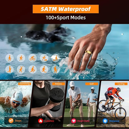 Smart Ring for Women Men, Fitness Tracker Ring with Body Temperature, Heart Rate, Blood Oxygen, Sleep Monitor, Calories, No Subscription Fee, IP68 Waterproof for iPhone & Android (Black, #9)