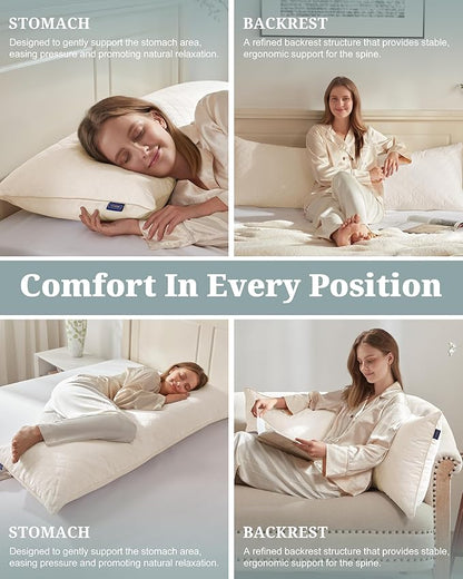 YZ HOME Long Body Pillow for Adults - Firm Body Pillow Insert with Shredded White Memory Foam, Adjustable Height, Soft Support for Side Sleeping, Pregnant Women, Washable (Beige, 20x54 Inch)
