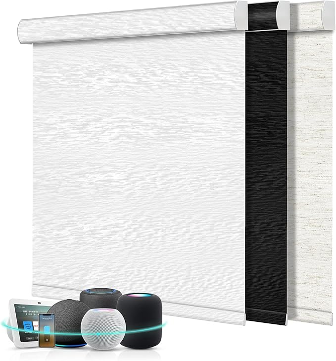 Aprilsmart Motorized Blinds with Remote,Compatible with Apple HomeKit Alexa Google Home- Voice and app Control,Motorized Roller Shades 100% Blackout Custom Size (Treebark Extra white-29)