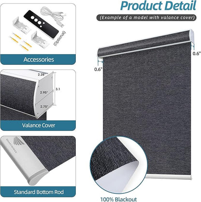 SmartWings Motorized Smart Blinds with Remote, Custom Automatic 100% Blackout Roller Shade Compatible with Alexa/Homekit/Google, Electric Smart Blinds for Indoor Windows, Eclipse Raven Black