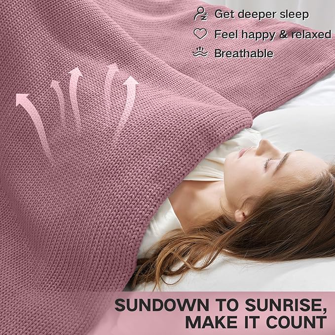 Guohaoi Knitted Weighted Blanket for Adults (Muted Pink 48"x72" 20lbs) No Beads Cooling Throw Blanket for Hot Sleepers, Home Decor Breathable Chunky Knit Heavy Blanket Use on Full Size Bed