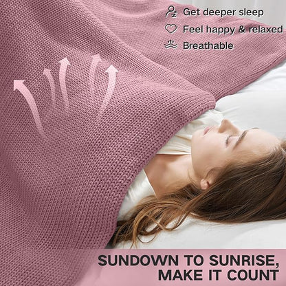 Guohaoi Knitted Weighted Blanket for Adults (Muted Pink 60"x80" 20lbs) No Beads Cooling Throw Blanket for Hot Sleepers, Home Decor Breathable Chunky Knit Heavy Blanket Use on Queen/King Size Bed