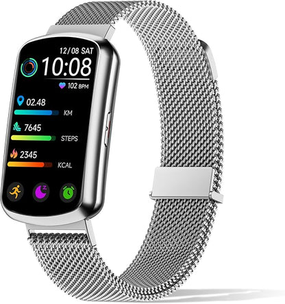 Health Fitness Tracker with 24/7 Heart Rate, Smart Watch with Blood Pressure and Blood Oxygen Monitor, Bulit-in 120+ Sport Mode, Sleep Tracking Waterproof Activity Tracker for Women Men (Metal Silver)
