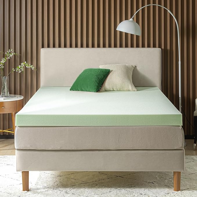 ZINUS 4 Inch Green Tea Memory Foam Mattress Topper, Pressure-Relieving Layer, Ideal for Back Pain Relief, Compact WONDERBOX Packaging, CertiPUR-US Certified, Queen