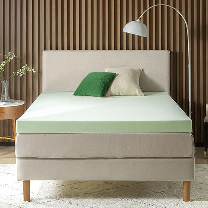 ZINUS 4 Inch Green Tea Memory Foam Mattress Topper, Pressure-Relieving Layer, Ideal for Back Pain Relief, Compact WONDERBOX Packaging, CertiPUR-US Certified, Queen