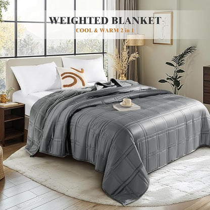 LBRO2M Cooling Weighted Blanket 20 lbs 88" X 87" with One Cooling Side, Flannel Heavy Blanket with Glass Beads, Soft Thick Comfort Blankets for Adults Bed Heavy Blanket, Gray
