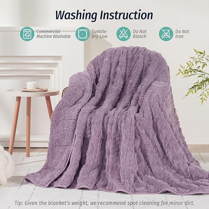 Wemore Weighted Blanket for Adults Twin Size 15 lbs, Dual Sided Soft Fuzzy Jacquard Sherpa Weighted Blankets for Sleeping, Cozy Fluffy Knitted Heavy Blanket for Couch Bed, Purple, 60 x 80 inches