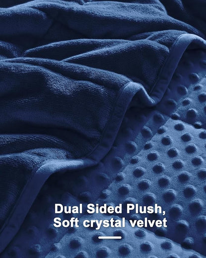 Weighted Blanket for Adults Twin Size 15 lbs, Soft Cooling Minky Dot Heavy Breathable Blanket for All-Season, Washable Weighted Throw with Glass Beads, 60 x 80 Inches, Navy Blue