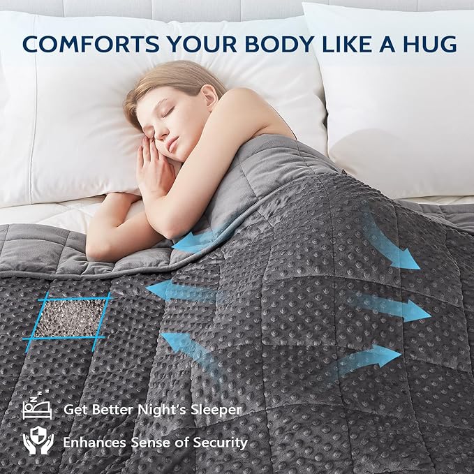 L'AGRATY Weighted Blanket for Adult - 60"x80" 22lbs Minky Dots Heavy Blanket with Glass Beads Soft Breathable for All-Season Summer Fall Winter Thick Comfort for Sleeping