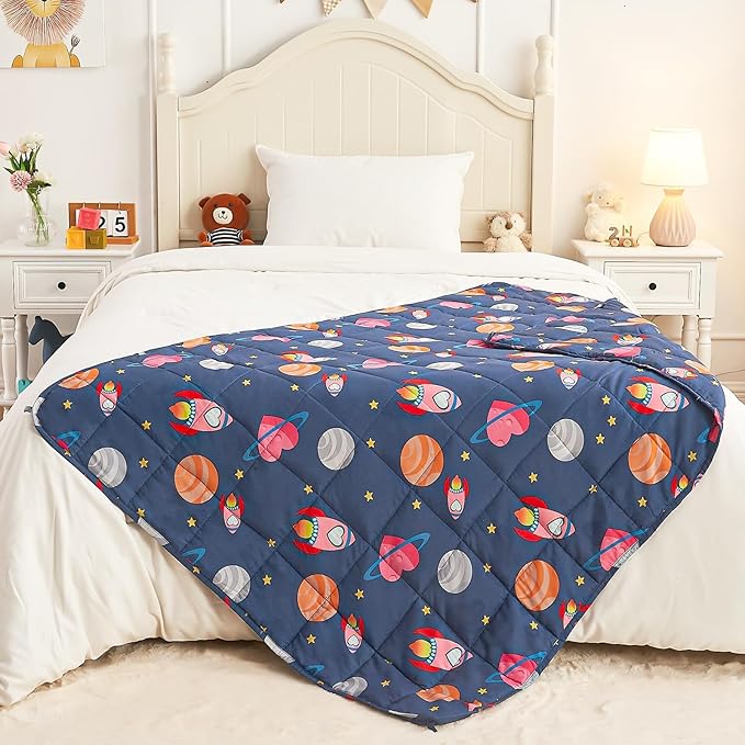 yescool Plane Weighted Blanket 3 Pounds Cooling Weighted Lap Blanket, Space Heavy Blankets, Breathable Weighted Throw Blanket Gift for 20-40lbs, 36"x48"