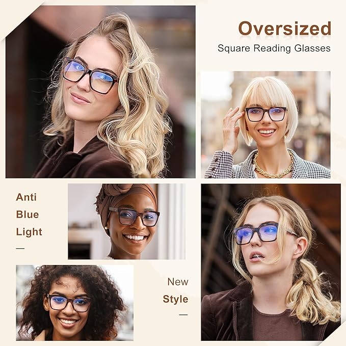 EASY READ 3 Pairs Reading Glasses for Women, Squre Computer Blue Light Blocking Anti UV Readers with Spring Hinge