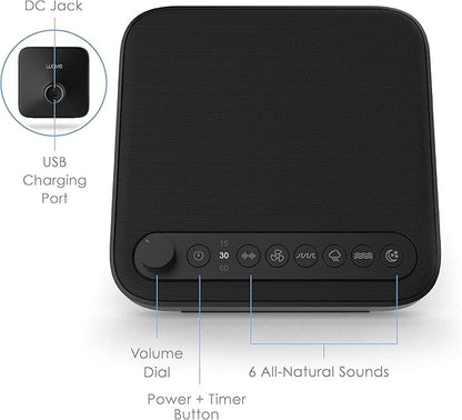 Pure Enrichment Wave Premium Sleep Sound Machine with USB Charger - Seamless Looping with 6 Soothing All-Natural Sounds, & Auto-Off Timer - Easily Portable for Travel (Black) Patented Design