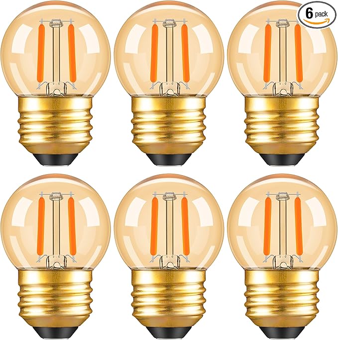 G40 LED Low Watt Light Bulbs Warm Glow E26 Amber 1W 10 Watt Light Bulb,Low Lumen Light Bulb Small Edison Short Decorative Light Bulbs for Lamp,Bedroom,Warm White 2200K 100LM,Non Dimmable,PACK of 6
