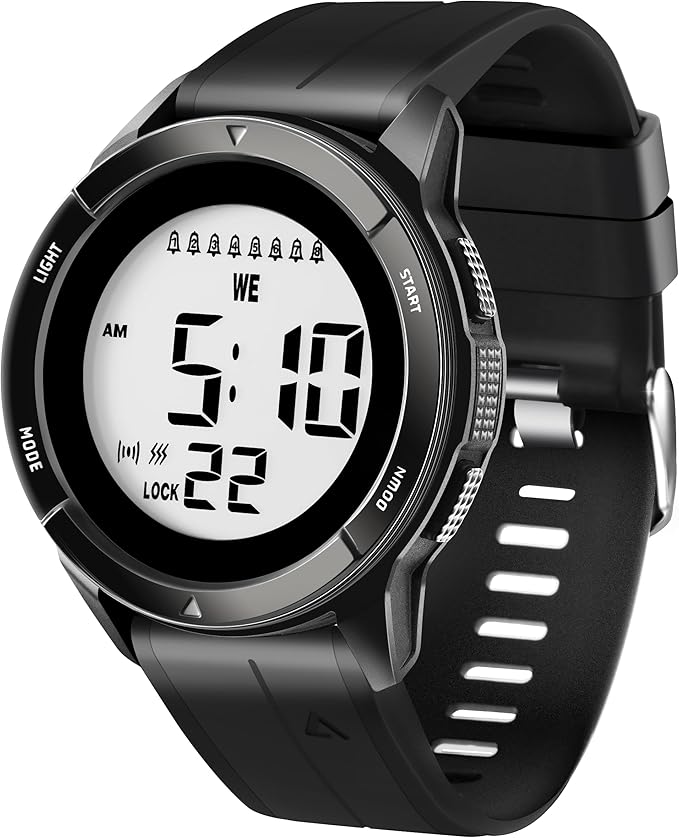 TICCI Men Unisex 8 Vibrating Alarms Watch for Elderly Seniors, Medication Aids Pill Reminder, Big Digits, Waterproof, Vibra Alert Notification,