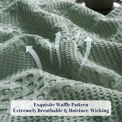 PHF Cooling Waffle Blanket Twin Size, Lightweight 60% Rayon Derived from Bamboo & 40% Cotton Breathable Blanket for Hot Sleepers, Soft and Luxury for Bed Couch and Sofa, 66"x90", Slate
