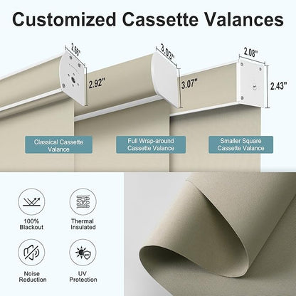 Motorized Blinds with Remote,Blackout Smart Roller Shades with App,Voice Control,Linen Fabric,Thermal Insulated Automatic Blinds,Electric Shades with USB/Solar Pannel.Double-Sided Beige