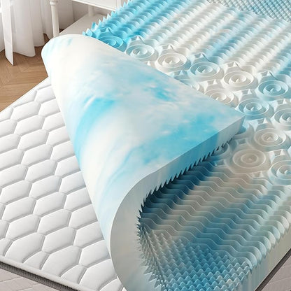 NEWBULIG Memory Foam Mattress Topper, Full 4 Inch 5-Zone Egg Crate Bed Toppers, Cooling Gel Infused Foam Mattress Topper Pad for Pressure Relief, CertiPUR-US Certified, Blue