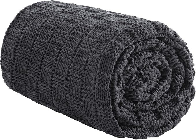 Knitted Weighted Blanket for Adult, No Beads Heavy Blanket 50” x 60'' 10lbs, Breathable Chunky Knit Blanket, Cooling Weighted Blanket for Hot Sleepers, Christmas Home Decor (Dark Grey)
