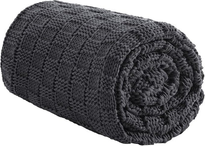 Knitted Weighted Blanket for Adult, No Beads Heavy Blanket 50” x 60'' 5lbs, Breathable Chunky Knit Blanket, Cooling Weighted Blanket for Hot Sleepers, Christmas Home Decor (Dark Grey)