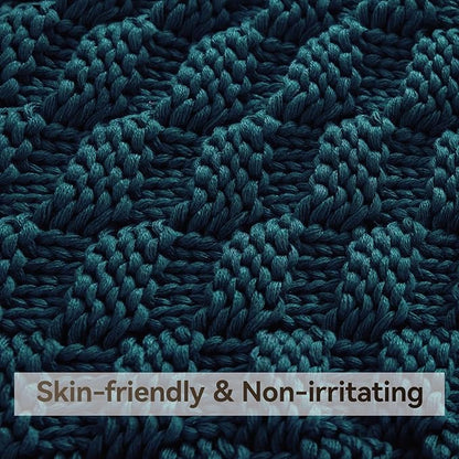 Knitted Weighted Blanket for Adult, No Beads Heavy Blanket 60” x 80'' 12lbs, Breathable Chunky Knit Blanket, Cooling Weighted Blanket for Hot Sleepers, Christmas Home Decor (Peacock Blue)
