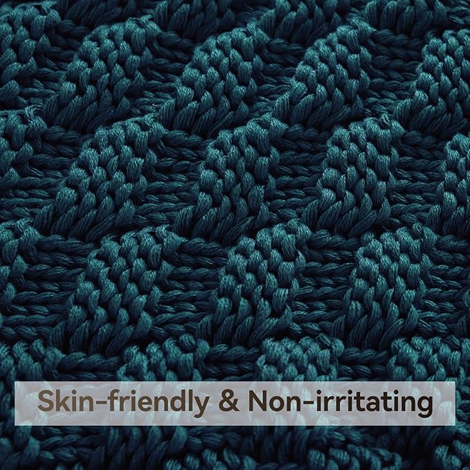Knitted Weighted Blanket Kids, No Beads Heavy Blanket 36” x 48'' 3lbs, Breathable Chunky Knit Blanket, Cooling Weighted Blanket for Hot Sleepers, Christmas Home Decor (Peacock Blue)