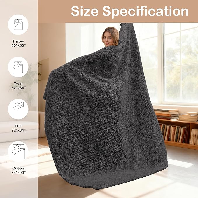 Electric Heated Blanket Twin Size 62"×84" with 9 Heating Levels & 1-10Hs Auto Off, Heating Blankets Double Sided Plush Sherpa, Energy Efficient, Machine Washable, Dark Gray