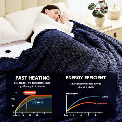 Homemate Electric Heated Blanket Full - 72"x84" Heating Bed Blankets Throw with 10 Heating Levels 8 Hours Auto Off Fast Heating Over-Heated Protection Ultra Soft Warm Flannel ETL Certified