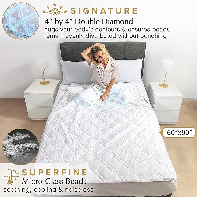 Aricove Cooling Weighted Blanket for Adults, 20 lbs, Full/Queen Size Weighted Blanket, 60x80 inches, Silky Soft Bamboo Viscose, Machine Washable, White