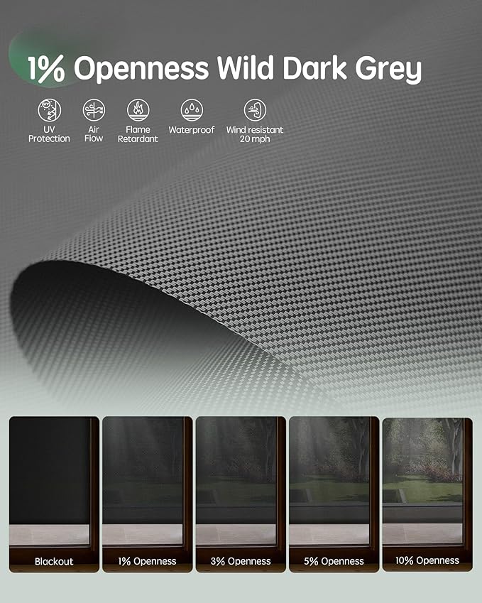 Yoolax Customized Motorized Outdoor Shades, Smart Blinds Compatible with Alexa Google, Remote Control Waterproof Blinds for Patio Porch Windows Outside (1% Openness Wild Dark Grey)