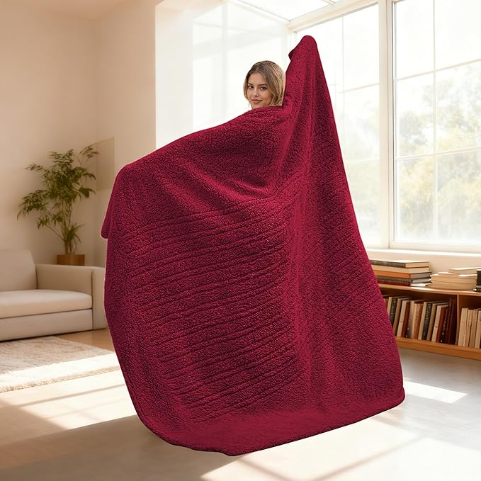 Electric Heated Blanket Throw Size 50"×60" with 9 Heating Levels & 1-10 Hs auto Off, Heating Throw Double Sided Sherpa, Energy Efficient, Machine Washable, for Couch & Office, Red