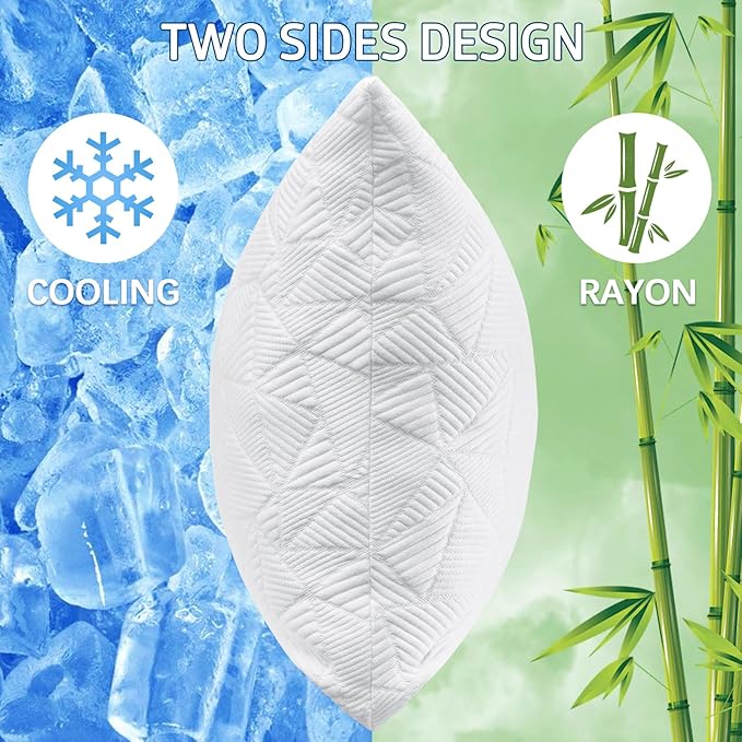 BETU Cooling Standard Pillow, Shredded Memory Foam Cool Pillow for Hot Sleepers, Adjustable Gel Firm Soft Support Bed Pillows for Back Pain and Side Sleeping, Birthday Gifts for Men, Women, Mom