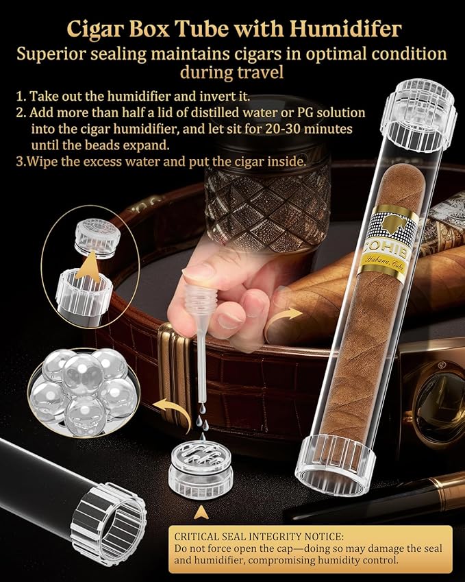 Cigar Humidor Tubes, Travel Humidifier Tube, Acrylic Storage Case with Cigar Holder, Detachable Airtight Triple Tube, Cigar Gift for Men, Ring Guage up to 57