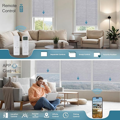 Motorized Shades Compatible with Alexa,Google Asssitant,Homekit Over Thead,70% Blackout Light Filtering Blinds,Smart Shades with Remote, APP/Voice Control,Essential Grey(Classic Grey)