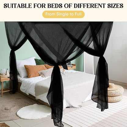 4 Corners Black Bed Canopy Curtains for Single Twin Full Size, Mosquito Net Rectangular Bed Drapes for Bedroom Home Indoor Patio Outdoor Decoration(L79 x W47 x H59 Inch)