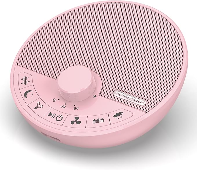 Portable White Noise Sound Machine with 18 Sleep Sounds, Battery Powered Bluetooth Function Knob Volume Control Sleep Timer, Travel White Noise Machine for Sleeping Adults Baby(Pink)