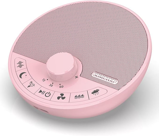 Portable White Noise Sound Machine with 18 Sleep Sounds, Battery Powered Bluetooth Function Knob Volume Control Sleep Timer, Travel White Noise Machine for Sleeping Adults Baby(Pink)
