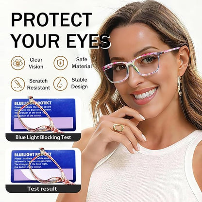 SIGVAN Ladies Reading Glasses Blue Light Blocking Spring Hinge Fashion Pattern Print Eyeglasses for Women