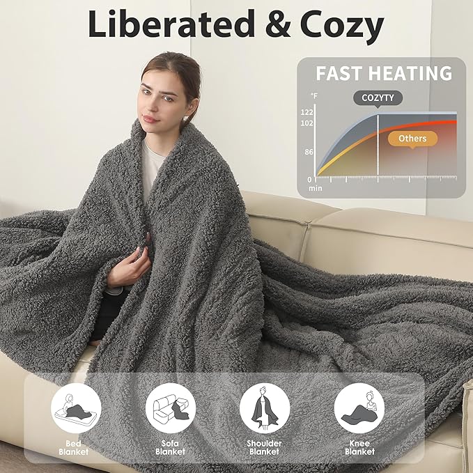 King Electric Blanket with Dual Controls 100"x90" - 5 Temperature Levels 10H Auto Off Oversized - Warm Bed Blanket for Large Beds, ETL Certified Safe | Dark Gray