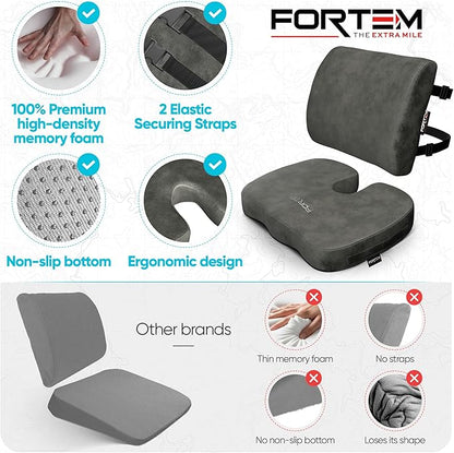 FORTEM Seat Cushion, Office Chair Cushion, Lumbar Support Pillow for Office Chair, Memory Foam Sciatica Coccyx Tailbone Pressure Pain Relief, Car Sitting Pad, Washable Non Slip, XL